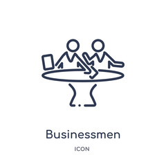 businessmen disussing icon from people outline collection. Thin line businessmen disussing icon isolated on white background.