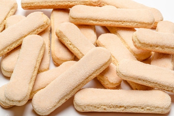 Traditional Italian Savoiardi ladyfingers Biscuits on White Background