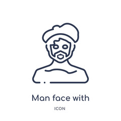 man face with beret and goatee icon from people outline collection. Thin line man face with beret and goatee icon isolated on white background.
