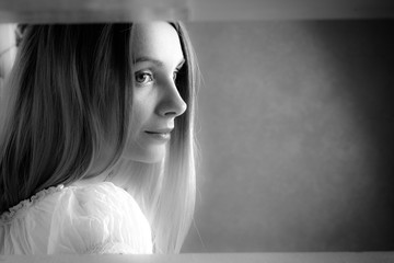 Black and white closeup girl portrait