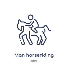 man horseriding icon from people outline collection. Thin line man horseriding icon isolated on white background.