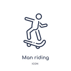 man riding skateboarding icon from people outline collection. Thin line man riding skateboarding icon isolated on white background.