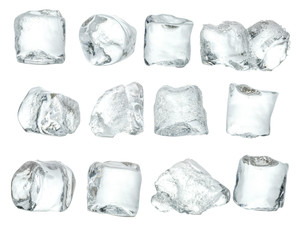 Set of peaces of pure blue natural crushed ice/ice cubes. Clipping path for each cube included.