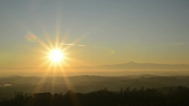 Sunset on the hills of Montferrat during winter