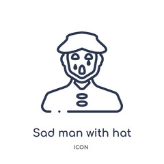 sad man with hat icon from people outline collection. Thin line sad man with hat icon isolated on white background.