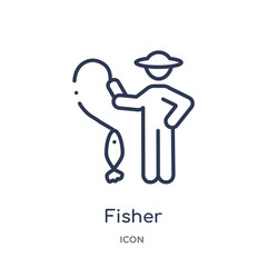 fisher icon from people skills outline collection. Thin line fisher icon isolated on white background.