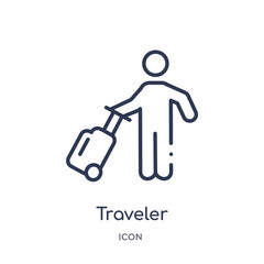traveler icon from people skills outline collection. Thin line traveler icon isolated on white background.