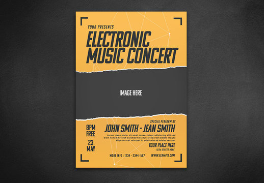 Electronic Music Flyer Layout with Yellow Accents