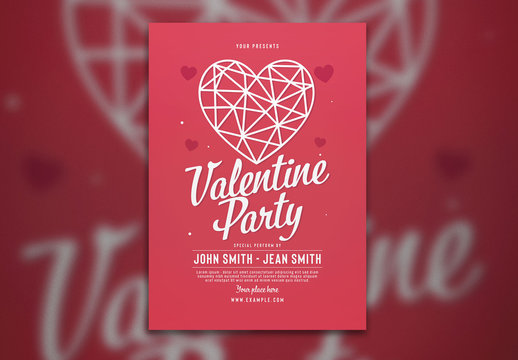 Valentine Party Flyer Layout with Hearts