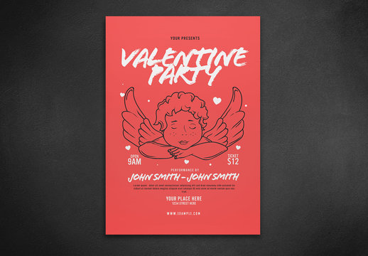 Valentine Party Flyer Layout with Illustration of an Angel