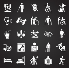 Disability icons set on black background for graphic and web design, Modern simple vector sign. Internet concept. Trendy symbol for website design web button or mobile app