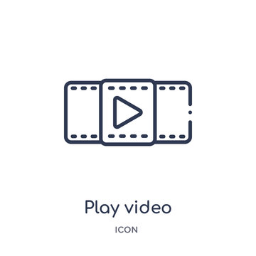 play video icon from photography outline collection. Thin line play video icon isolated on white background.