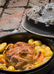 Fireplace and food preparation of traditional Croatian meal Peka