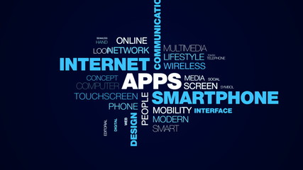 apps smartphone internet communication technology software business connection mobile design tablet animated word cloud background in uhd 4k 3840 2160.