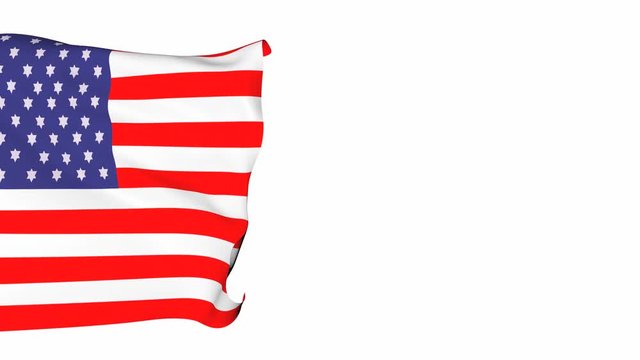 Animated US flag on white. Background movement of the tissue with a symbol of the country.