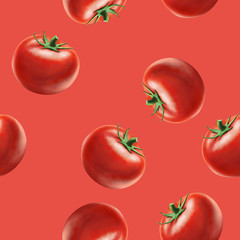A tomato. Painted image of a tomato made on the template, isolated on a red background