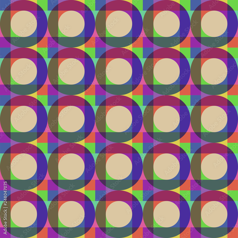 Leinwandbilder Abstract geometric pattern with color circles and squares. Vector graphic background