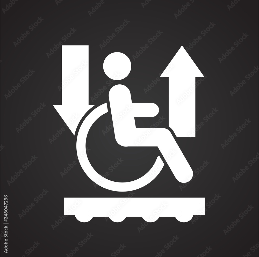 Aufkleber wheelchair lift icon on black background for graphic and web design, modern simple vector sign. inte