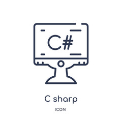 c sharp icon from programming outline collection. Thin line c sharp icon isolated on white background.