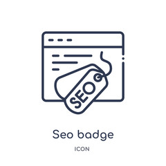 seo badge icon from programming outline collection. Thin line seo badge icon isolated on white background.