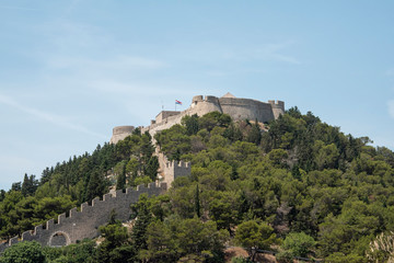 Fototapeta na wymiar he Spanish fortress sitting on the hill above the old town, constructed following the gunpowder explosion in 1579 which devastated the old fortress