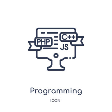 programming language icon from programming outline collection. Thin line programming language icon isolated on white background.