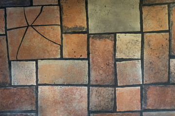 Vintage tile flooring brown red aged. Creative vintage background.