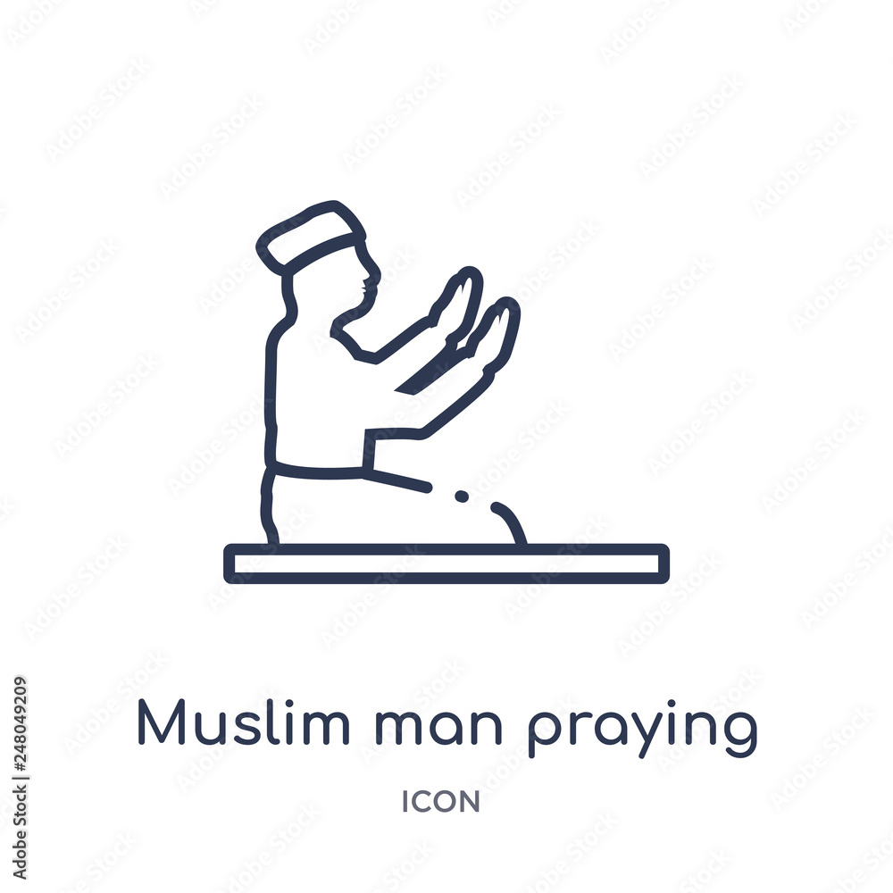 Canvas Prints muslim man praying icon from religion outline collection. Thin line muslim man praying icon isolated on white background.