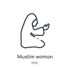 muslim woman praying icon from religion outline collection. Thin line muslim woman praying icon isolated on white background.
