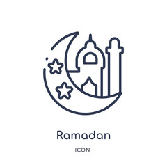 ramadan crescent moon icon from religion outline collection. Thin line ramadan crescent moon icon isolated on white background.