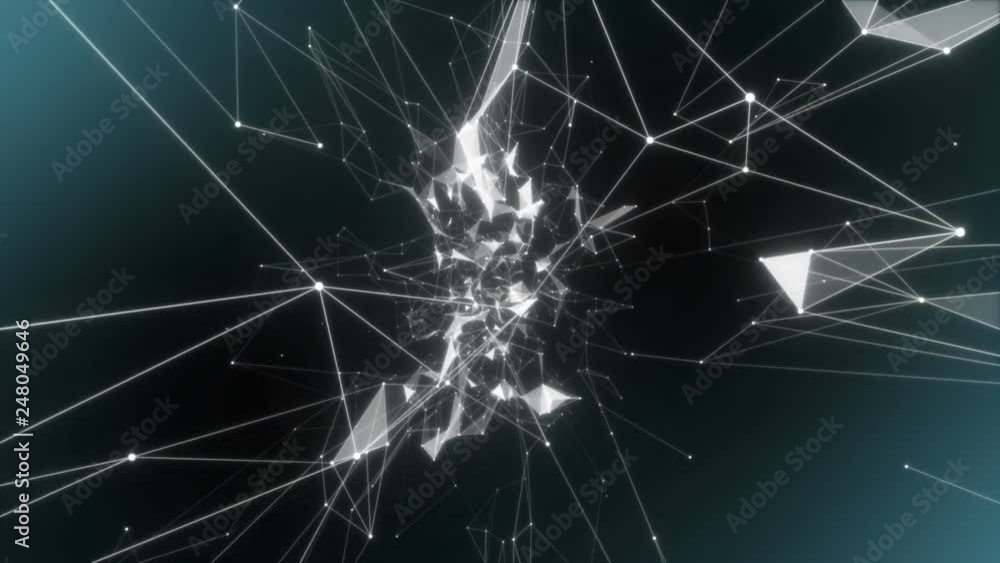 Poster flying through the internet.virtual space with depth of field. holographic gold background as microc