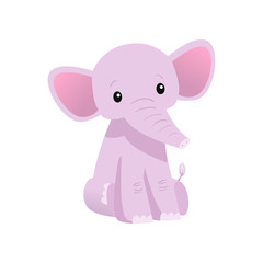 Sitting Lovely Pink Baby Elephant Animal Character Vector Illustration