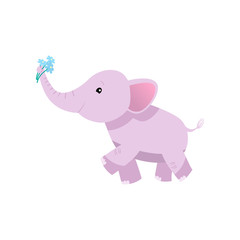Lovely Pink Baby Elephant Animal Character with Flower Vector Illustration