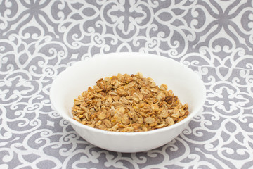 Granola, Oatmeal for breakfast. Oatmeal. Granola with milk, breakfast