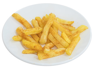 French fries in plate isolated on white