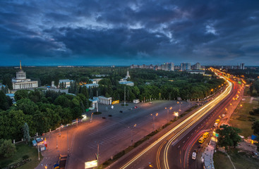 Exhibition Center at Kiev, vdnh, panoramic view of exhibition pavilion, kiev, monument, Ukraine