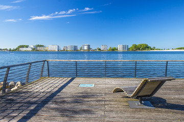 Obraz premium wooden pier with chairs in Heiligenhafen