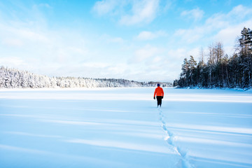 Man walking in snow