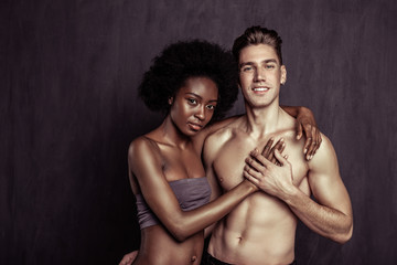 Nice attractive woman feeling her boyfriends heart