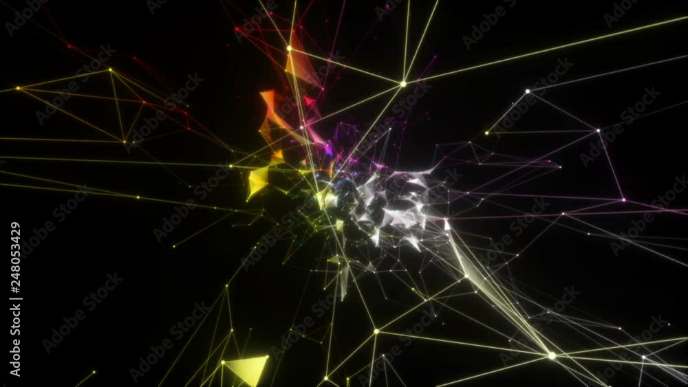 Poster the camera flies into a multi-colored cloud.abstract futuristic electronic circuit board with neural