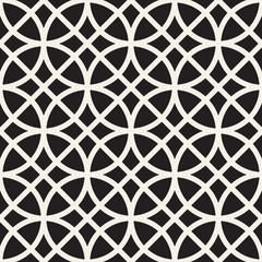 Vector seamless pattern. Repeating abstract background. Black and white geometric lattice design. Round lines tiling ornament. Modern stylish texture.