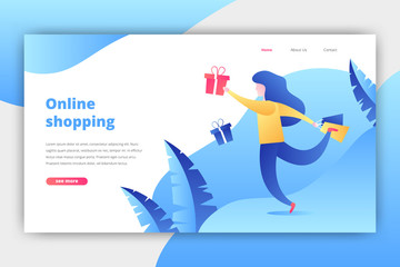 Online shopping vector illustration. Landing page template. 