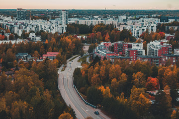 Matinkylä in the autumn with trees and houses, Espoo Finland