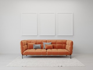 mock up poster frame in hipster interior background, scandinavian style, 3D render, 3D illustration