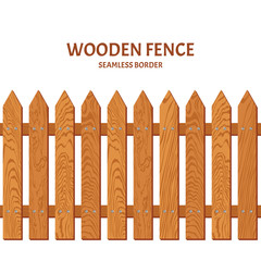 wooden fence seamless border isolated on white background. Vector illustration of paling in cartoon flat style.
