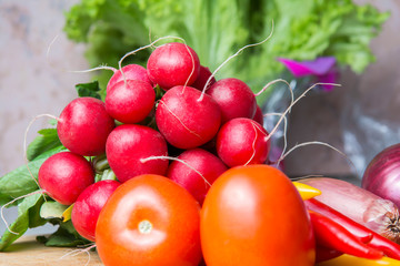 vegetable mix on the kitchen board. Vegetarian food