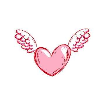 Hand drawn heart with wings,