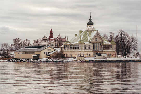 Club house of a boat club outside Helsinki Finland on a winter day