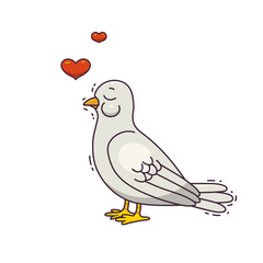 Romantic bird with a hearts. Vector illustration. Theme about love, Valentine's day or wedding.