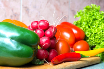 vegetable mix on the kitchen board. Vegetarian food